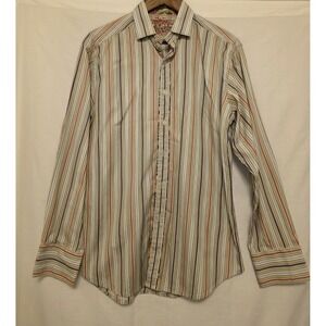 Robert Graham Button Down Large Long Sleeve Stripes Embroidered Roses